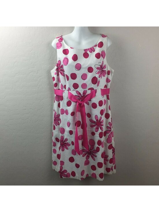 Jessica Howard Dresses & Skirts - Jessica Howard Womens Pink White Mod Floral Summer Tank Dress Belt Size 14